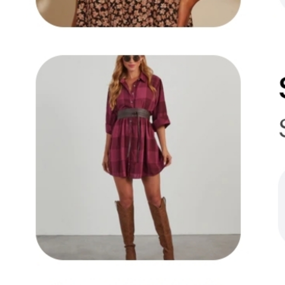 Vici, Entro, Burgundy Dress Shilah Plaid Babydoll Mini Dress, L - Picture 10 of 10